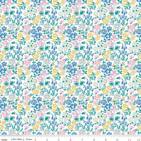 CLEARANCE The Deco Dance Collection Silver Bells A - 04775920A - Riley Blake - Floral On White Liberty Fabrics - Quilting Cotton Fabric