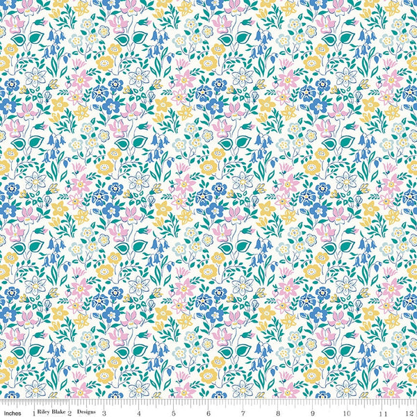 CLEARANCE The Deco Dance Collection Silver Bells A - 04775920A - Riley Blake - Floral On White Liberty Fabrics - Quilting Cotton Fabric