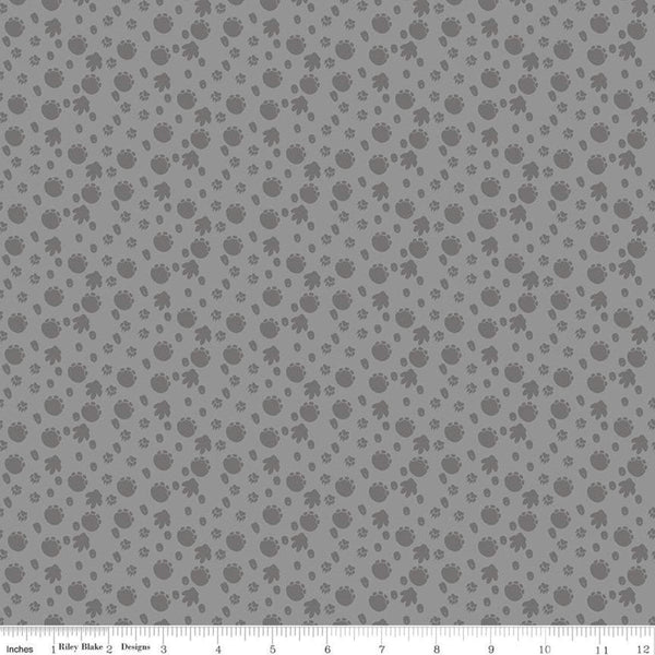 18" End of Bolt - SALE Colorful Friends Footprints C11013 Granite - Riley Blake  Crayola Paw Prints Gray Tone-on-Tone Quilting Cotton Fabric