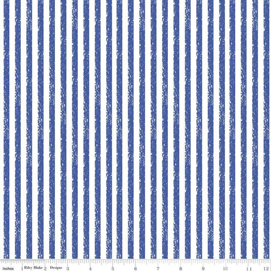 13" End of Bolt - Crayola Stripe C685 Midnight Blue - Riley Blake Designs - Drawn Stripes Blue - Quilting Cotton Fabric - Licensed Product