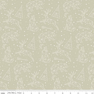 Fat Quarter End of Bolt SALE Adventure is Calling Stargazing C10722 Khaki Riley Blake Constellation Animals Stars Beige - Quilting Cotton