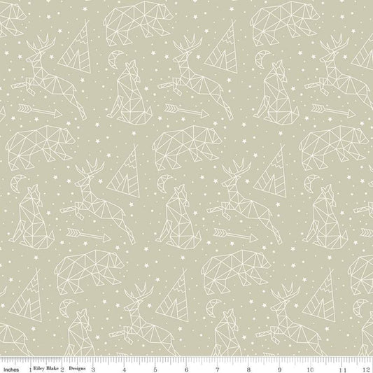 15" End of Bolt SALE Adventure is Calling Stargazing C10722 Khaki Riley Blake - Outdoors Constellation Animals Stars Beige - Quilting Cotton