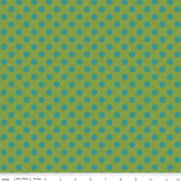 Fat Quarter End of Bolt - SALE Snowed In Sketched Dots C10817 Green - Riley Blake - Christmas Polka Dot Dotted - Quilting Cotton Fabric