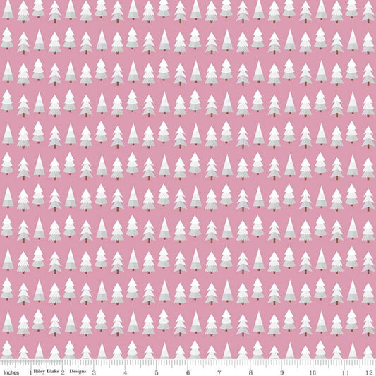 SALE Holly Holiday Trees C10883 Rose - Riley Blake Designs - Christmas Pines Pine Trees Pink White - Quilting Cotton Fabric
