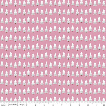 SALE Holly Holiday Trees C10883 Rose - Riley Blake Designs - Christmas Pines Pine Trees Pink White - Quilting Cotton Fabric