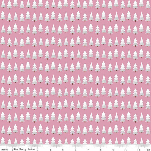 SALE Holly Holiday Trees C10883 Rose - Riley Blake Designs - Christmas Pines Pine Trees Pink White - Quilting Cotton Fabric