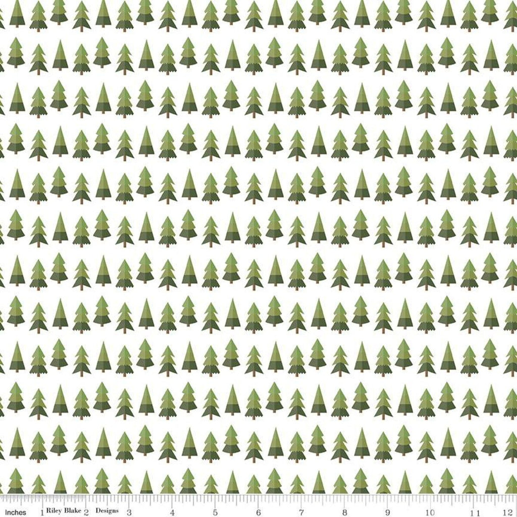 SALE Holly Holiday Trees C10883 White - Riley Blake Designs - Christmas Pines Pine Trees - Quilting Cotton Fabric