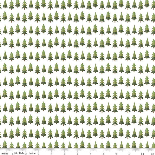 SALE Holly Holiday Trees C10883 White - Riley Blake Designs - Christmas Pines Pine Trees - Quilting Cotton Fabric