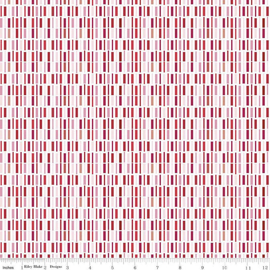 Fat Quarter End of Bolt - SALE Holly Holiday Tiles C10885 Pink - Riley Blake - Christmas Geometric Red Pink on White - Quilting Cotton