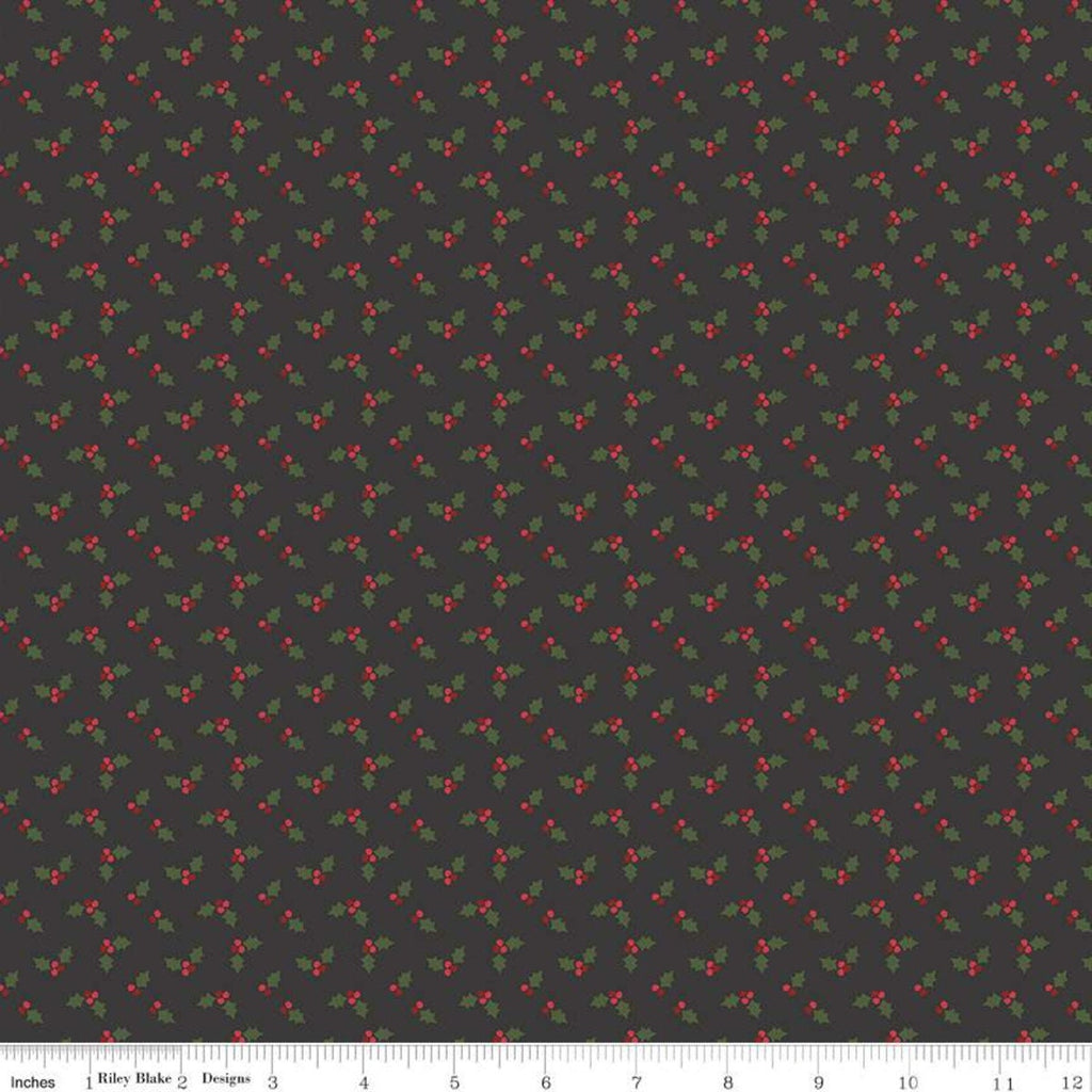 24" End of Bolt - CLEARANCE Holly Holiday Holly C10886 Charcoal - Riley Blake Designs - Christmas Black - Quilting Cotton Fabric