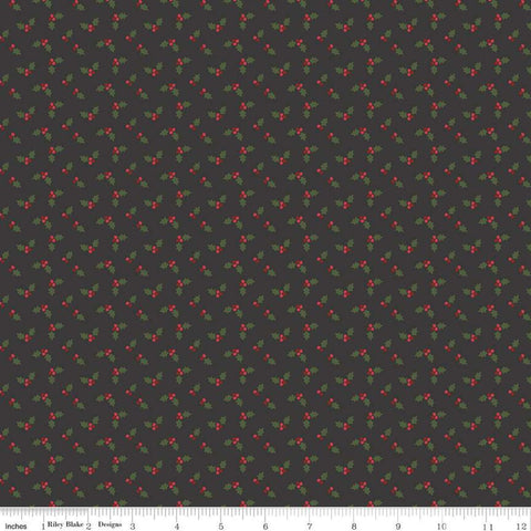 11" End of Bolt - CLEARANCE Holly Holiday Holly C10886 Charcoal - Riley Blake Designs - Christmas Black - Quilting Cotton Fabric