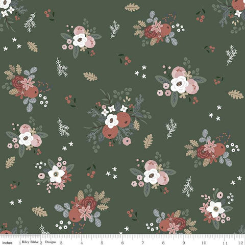 CLEARANCE Warm Wishes Floral C10781 Forest - Riley Blake Designs - Christmas Flowers Leaves Pine Sprigs Green - Quilting Cotton Fabric