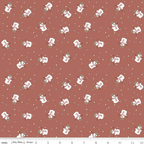 Fat Quarter End of Bolt - CLEARANCE Warm Wishes Snowmen C10786 Redwood - Riley Blake Designs - Christmas - Quilting Cotton Fabric