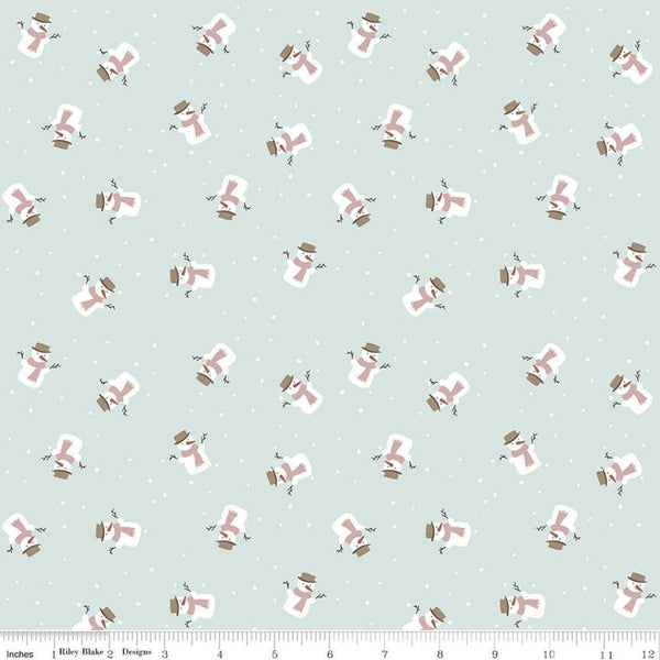 Fat Quarter End of Bolt Piece - SALE Warm Wishes Snowmen C10786 Sky - Riley Blake Designs - Christmas Blue - Quilting Cotton Fabric