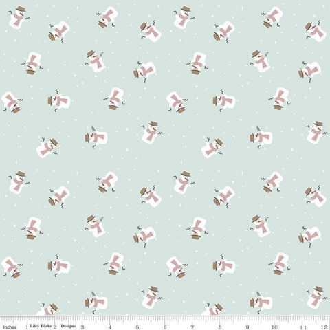 Fat Quarter End of Bolt Piece - SALE Warm Wishes Snowmen C10786 Sky - Riley Blake Designs - Christmas Blue - Quilting Cotton Fabric