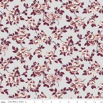 Fat Quarter End of Bolt - Exquisite Flowers C10702 Gray - Riley Blake Designs - Floral Roses - Quilting Cotton