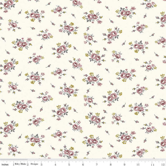 15" End of Bolt - Exquisite Blooms SC10703 Cream SPARKLE - Riley Blake Designs - Floral Flowers Roses Gold SPARKLE - Quilting Cotton