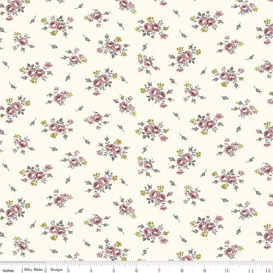 15" End of Bolt - Exquisite Blooms SC10703 Cream SPARKLE - Riley Blake Designs - Floral Flowers Roses Gold SPARKLE - Quilting Cotton