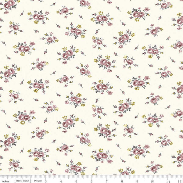 9" End of Bolt - Exquisite Blooms SC10703 Cream SPARKLE - Riley Blake Designs - Floral Flowers Roses Gold SPARKLE - Quilting Cotton