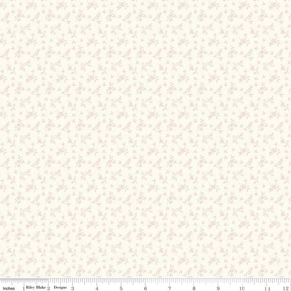Fat Quarter End of Bolt - Exquisite Stems C10705 Cream - Riley Blake Designs - Floral Pink Flowers on Cream - Quilting Cotton Fabric