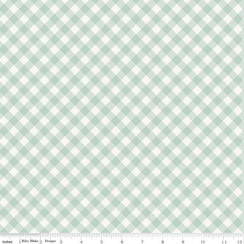 8" End of Bolt - SALE Joy in the Journey Plaid C10683 Mint - Riley Blake - Camping Diagonal Green Cream Check - Quilting Cotton Fabric