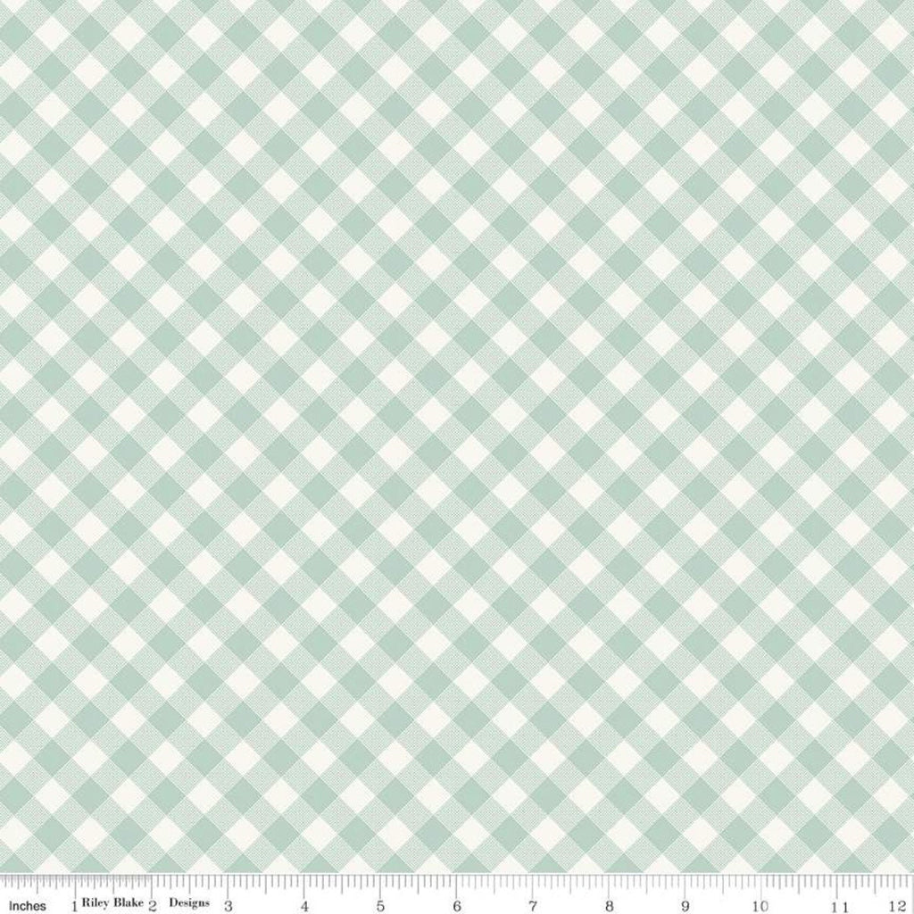 SALE Joy in the Journey Plaid C10683 Mint - Riley Blake Designs - Camping Diagonal Green Cream Checkered Check - Quilting Cotton Fabric
