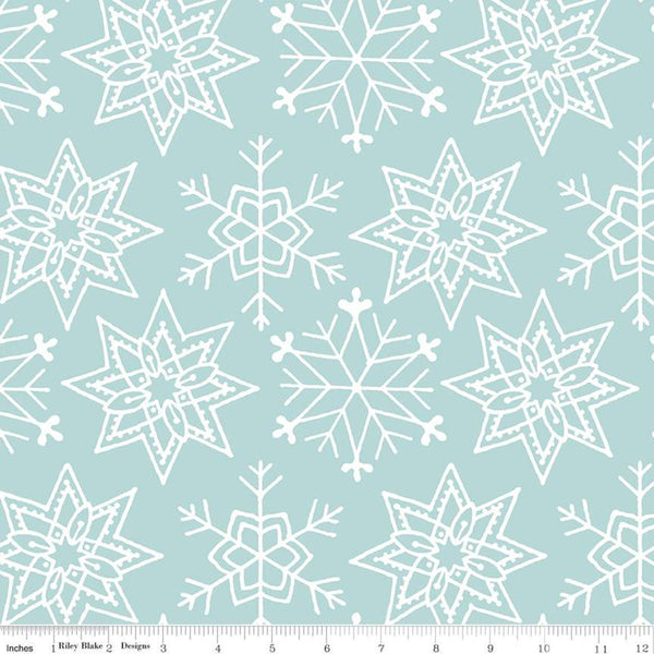 10" End of Bolt - SALE All About Christmas Snowflakes C10798 Blue - Riley Blake Designs - White Snowflakes on Blue - Quilting Cotton Fabric