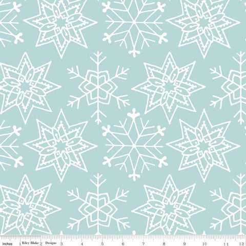 10" End of Bolt - SALE All About Christmas Snowflakes C10798 Blue - Riley Blake Designs - White Snowflakes on Blue - Quilting Cotton Fabric