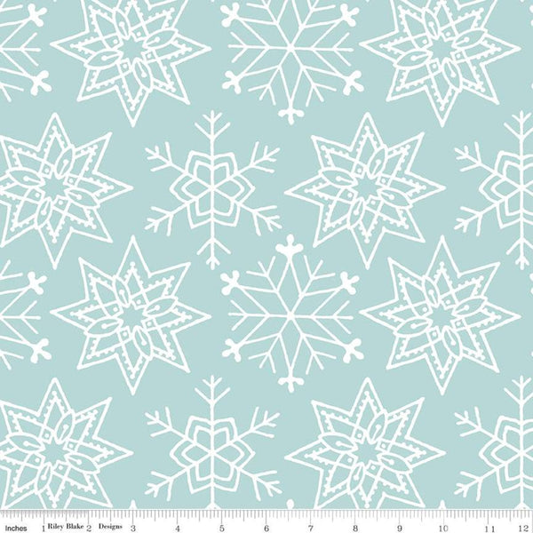 10" End of Bolt - SALE All About Christmas Snowflakes C10798 Blue - Riley Blake Designs - White Snowflakes on Blue - Quilting Cotton Fabric