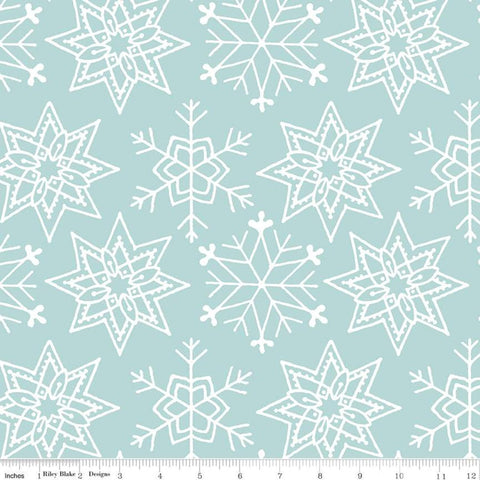 10" End of Bolt - SALE All About Christmas Snowflakes C10798 Blue - Riley Blake Designs - White Snowflakes on Blue - Quilting Cotton Fabric