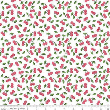 Fat Quarter End of Bolt - SALE Summer Picnic Cherries C10753 White - Riley Blake Designs - Cherry Leaves - Quilting Cotton Fabric