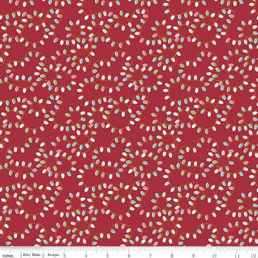 31" End of Bolt - Christmas Adventure Lights SC10733 Red SPARKLE - Riley Blake Designs - String Light Loops Gold SPARKLE - Quilting Cotton