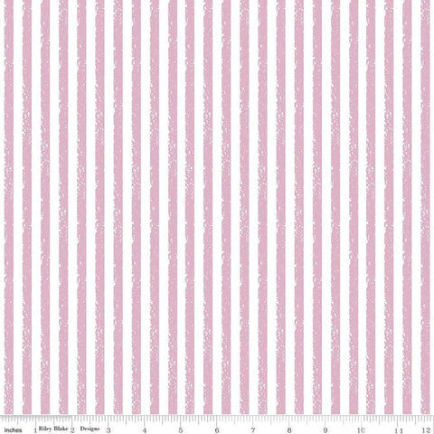 Crayola Stripe C685 Bubble Bath - Riley Blake Designs - Crayon-Drawn Stripes Striped Pink White - Quilting Cotton Fabric