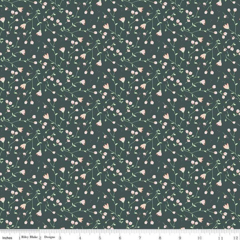 Fat Quarter End of Bolt - SALE Hidden Cottage Sundrops C10764 Forest - Riley Blake Designs - Flowers Floral Green - Quilting Cotton