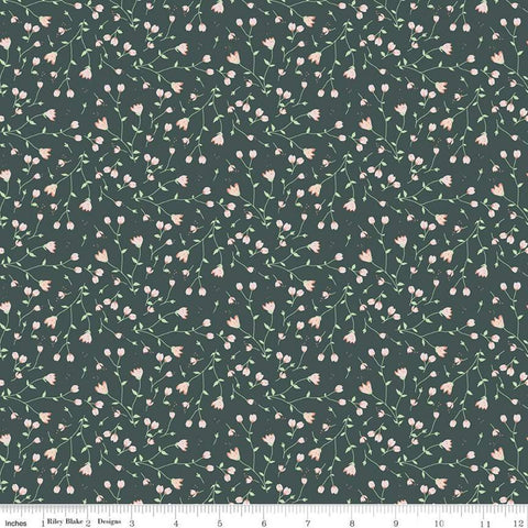 Fat Quarter End of Bolt - SALE Hidden Cottage Sundrops C10764 Forest - Riley Blake Designs - Flowers Floral Green - Quilting Cotton