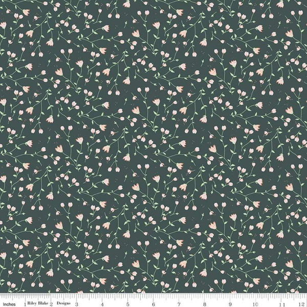 Fat Quarter End of Bolt - SALE Hidden Cottage Sundrops C10764 Forest - Riley Blake Designs - Flowers Floral Green - Quilting Cotton