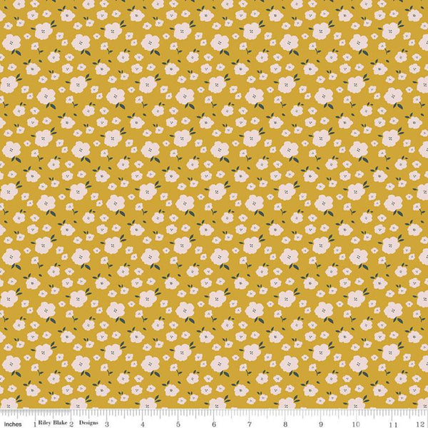 22" End of Bolt - SALE Hidden Cottage Blooms C10766 Butterscotch - Riley Blake Designs - Floral Flowers Gold - Quilting Cotton