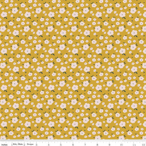 22" End of Bolt - SALE Hidden Cottage Blooms C10766 Butterscotch - Riley Blake Designs - Floral Flowers Gold - Quilting Cotton