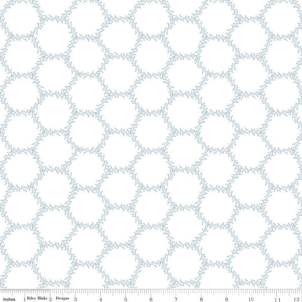 23" End of Bolt - CLEARANCE Winterland Hexi Holly C10712 Off White - Riley Blake - Berry Sprigs Blue Geometric - Quilting Cotton Fabric