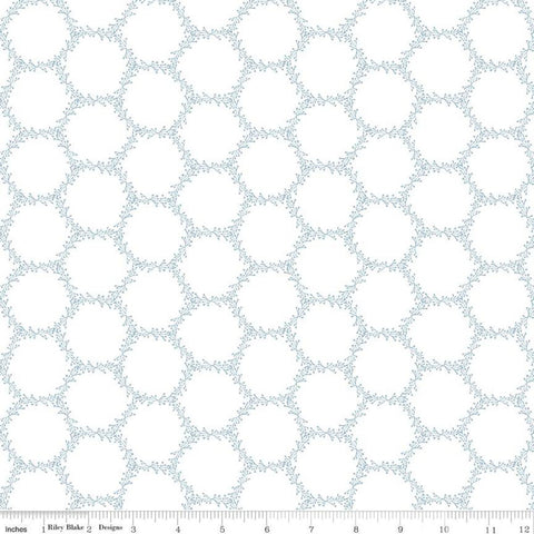 23" End of Bolt - CLEARANCE Winterland Hexi Holly C10712 Off White - Riley Blake - Berry Sprigs Blue Geometric - Quilting Cotton Fabric