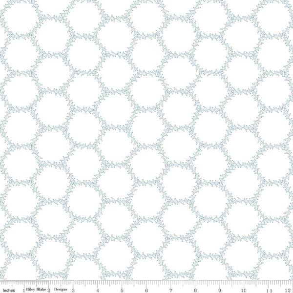 Fat Quarter End of Bolt - CLEARANCE Winterland Hexi Holly C10712 Off White - Riley Blake - Blue Geometric - Quilting Cotton Fabric