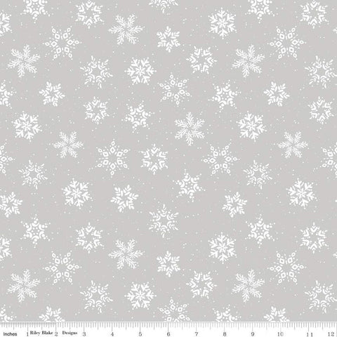 8" End of Bolt - SALE Winterland Snowflakes C10713 Gray - Riley Blake - Off White Snow Snowflake Dots on Gray - Quilting Cotton Fabric
