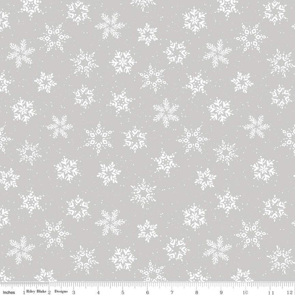 25" End of Bolt - SALE Winterland Snowflakes C10713 Gray - Riley Blake - Off White Snow Snowflake Dots on Gray - Quilting Cotton Fabric