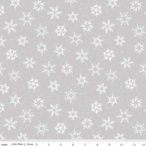 8" End of Bolt - SALE Winterland Snowflakes C10713 Gray - Riley Blake - Off White Snow Snowflake Dots on Gray - Quilting Cotton Fabric
