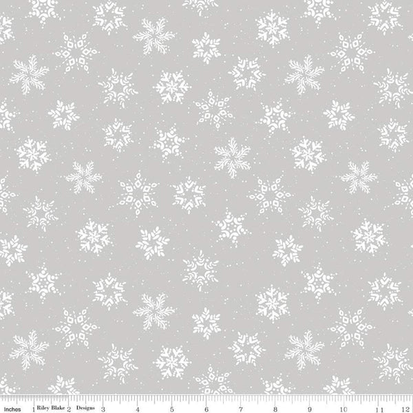 27" End of Bolt - SALE Winterland Snowflakes C10713 Gray - Riley Blake - Off White Snow Snowflake Dots on Gray - Quilting Cotton Fabric