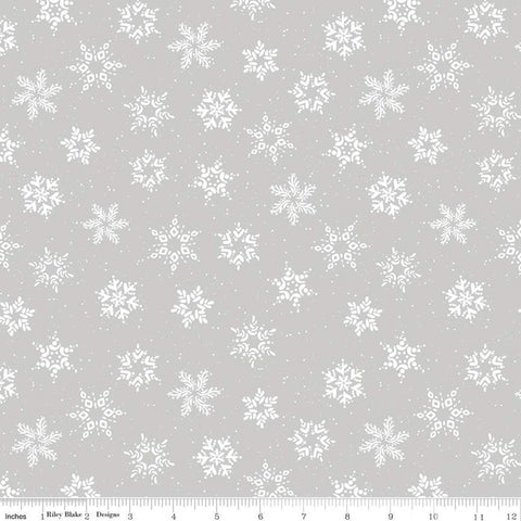 12" End of Bolt - SALE Winterland Snowflakes C10713 Gray - Riley Blake - Off White Snow Snowflake Dots on Gray - Quilting Cotton Fabric