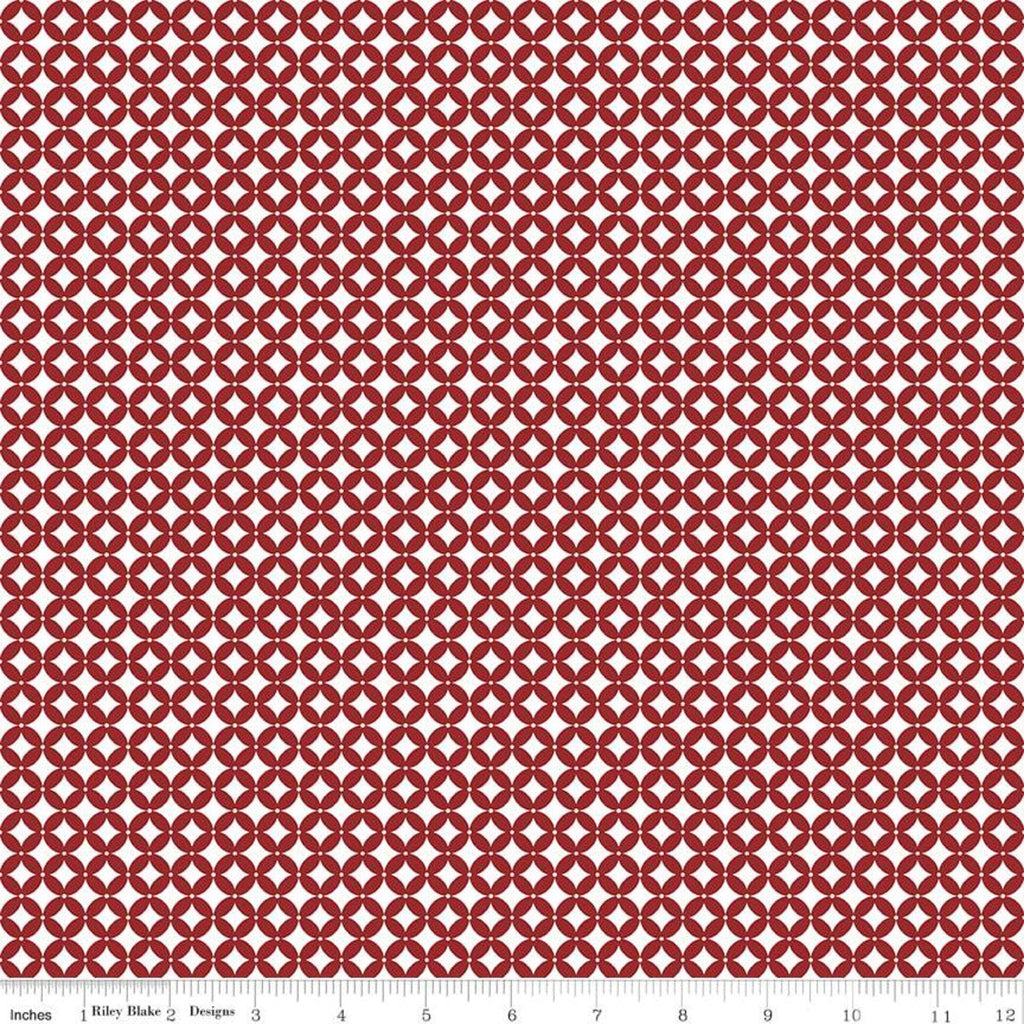28" End of Bolt - CLEARANCE Winterland Cut Crystal C10714 Red - Riley Blake - Geometric Off White Red - Quilting Cotton Fabric