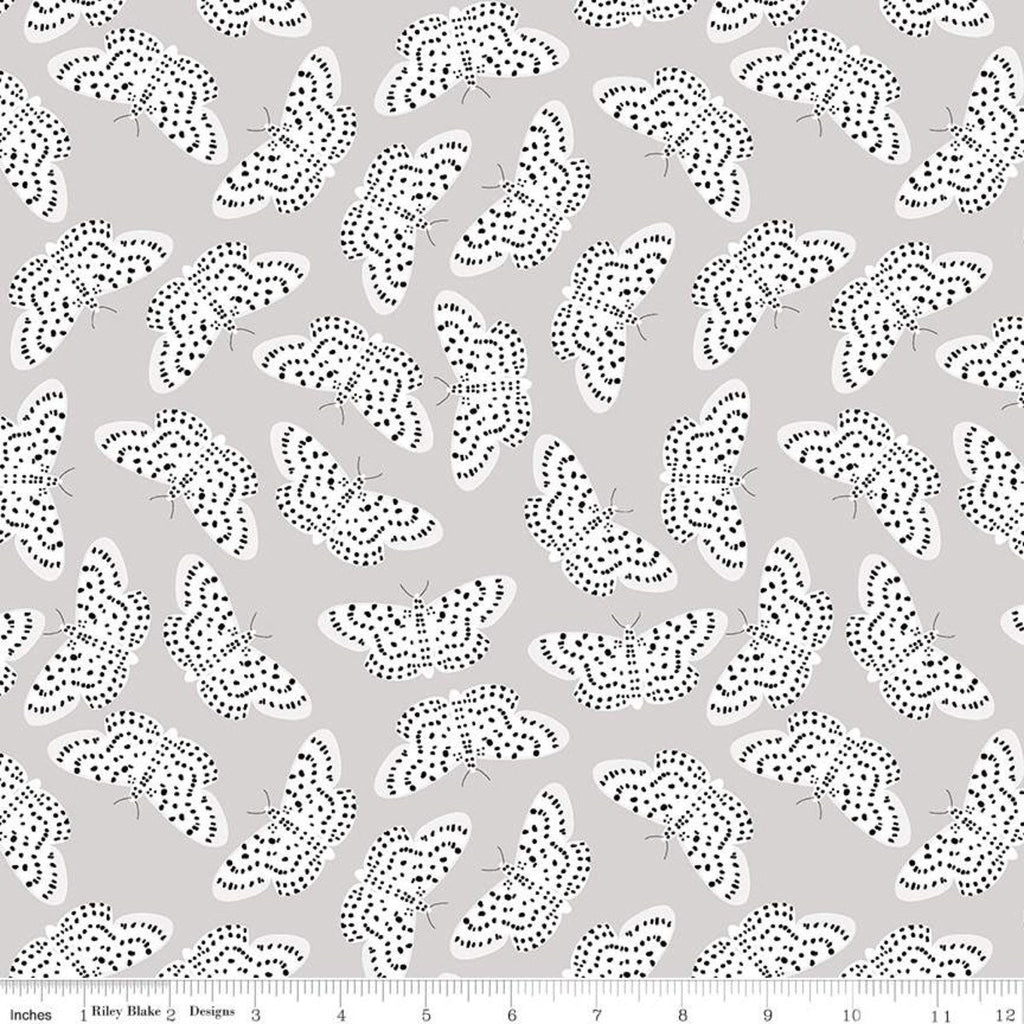 SALE Spotted Butterflies C10841 Gray - Riley Blake Designs - White Butterflies with Black Spots on Gray - Quilting Cotton Fabric