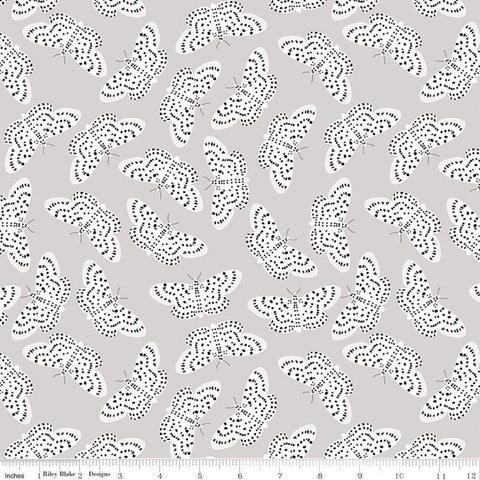 Fat Quarter End of Bolt - CLEARANCE Spotted Butterflies C10841 Gray - Riley Blake - Butterflies with Black Spots on - Quilt Cotton Fabric