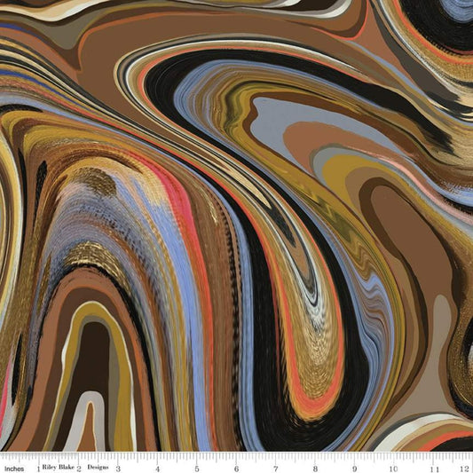 CLEARANCE 12" End of Bolt Piece - KNIT Marble KD11240 Brown - Riley Blake - Etta Vee  - Digitally Printed Jersey KNIT Cotton Stretch Fabric